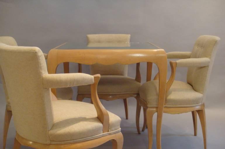 Rene Prou sycamore table and chairs, France c1935