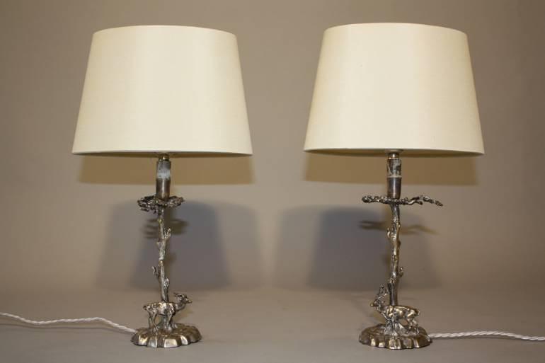 A pair of silver Valenti stag table lamps, c1950