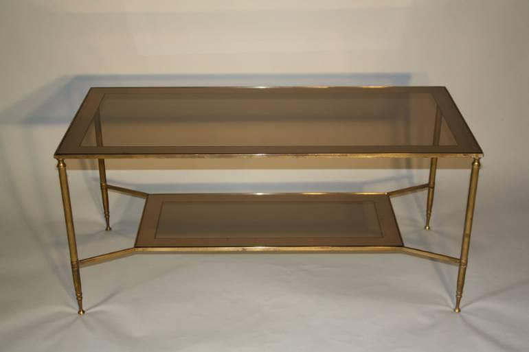 1950`s brass and glass two tier coffee table