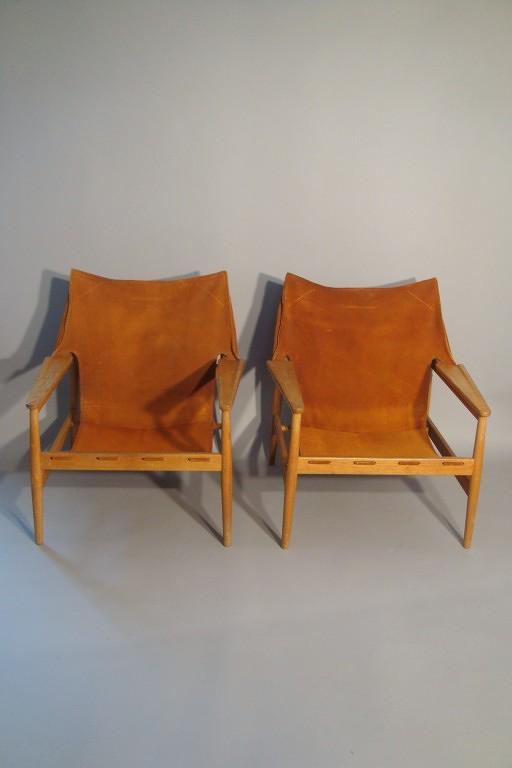 Hans Olsen, pair of Kinna design, orange suede armchairs, Sweden 1960