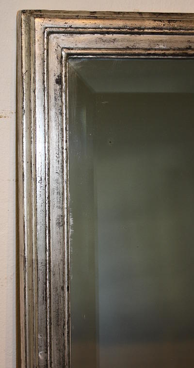 Antique French bistro silver rectangular bevelled glass mirror, c1900