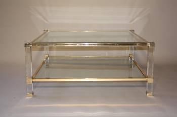 A square lucite framed Pierre Vandel coffee table