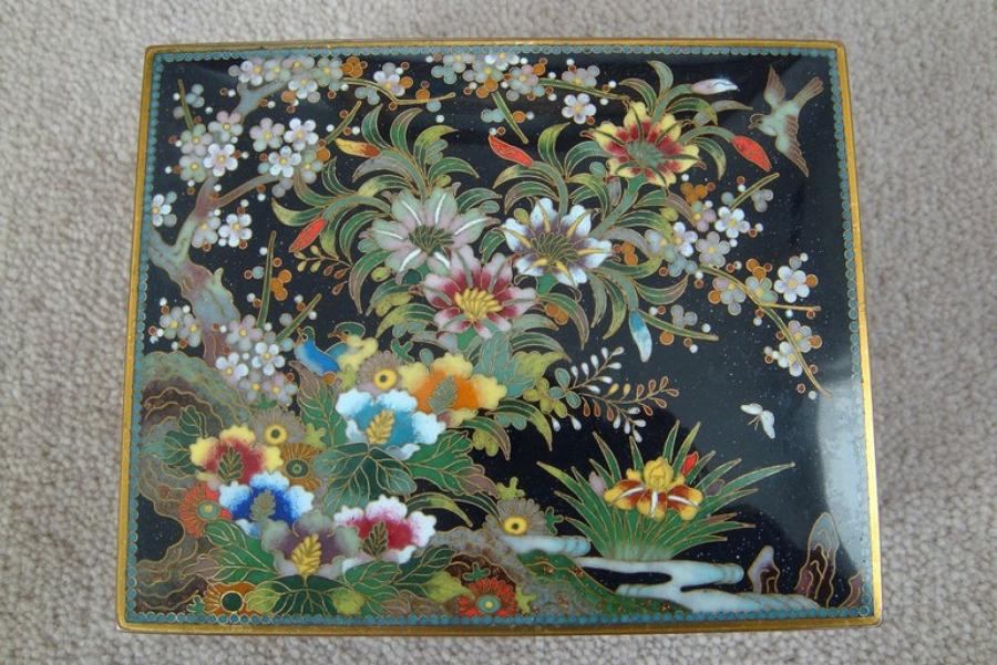 Cloisonne box with floral and bird decoration, c1920