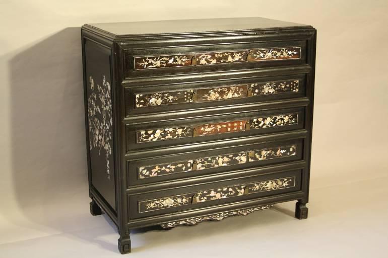 Ebonised and mother of pearl drawers