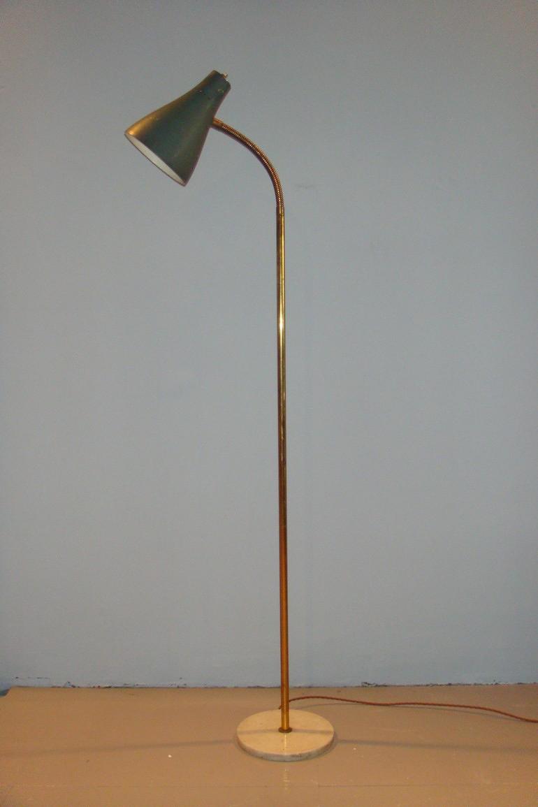 1950`s Italian floor lamp. Dark green metal adjustable shade with marble base