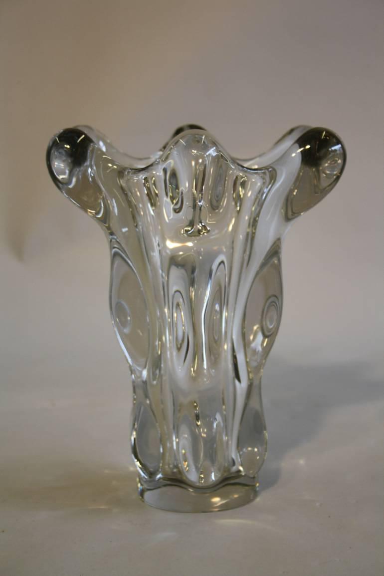 Tall twisted Art de Vannes crystal glass vase c1960