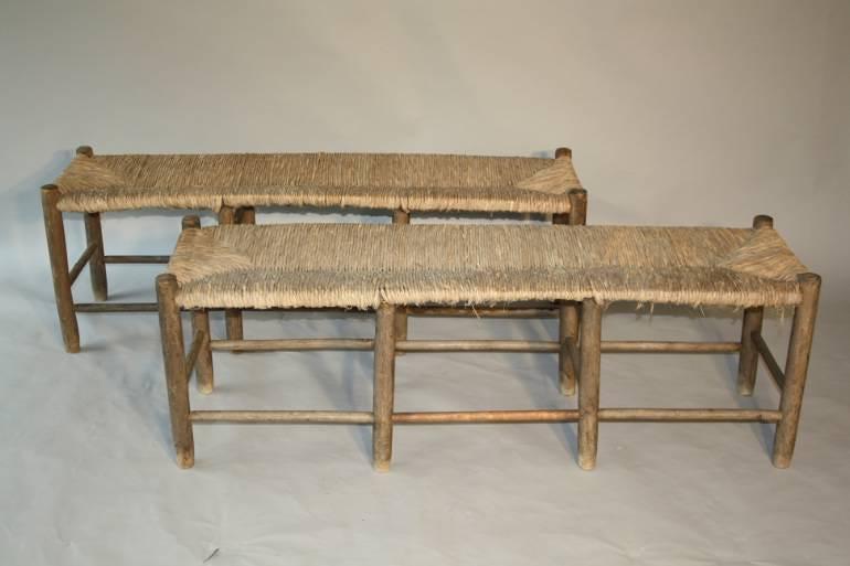A rustic rush bench - only one left