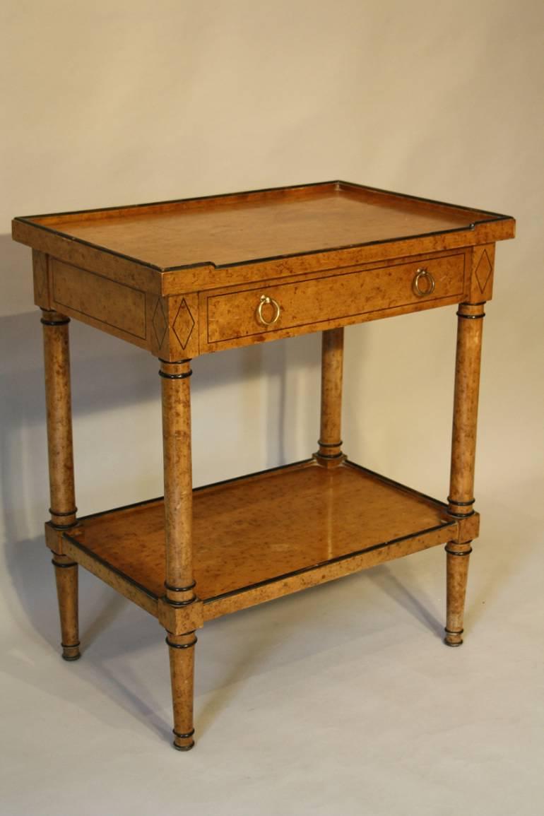 Painted faux burr walnut two tier side table