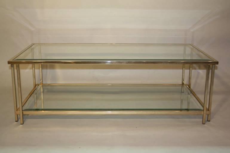 Two tier glass and pale gold metal table