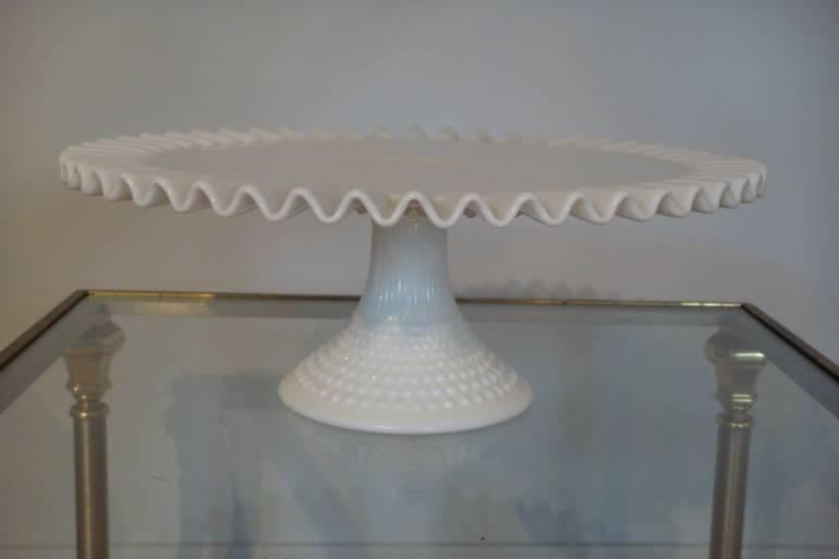 Victorian opaque milk glass cake stand. Very unusual design
