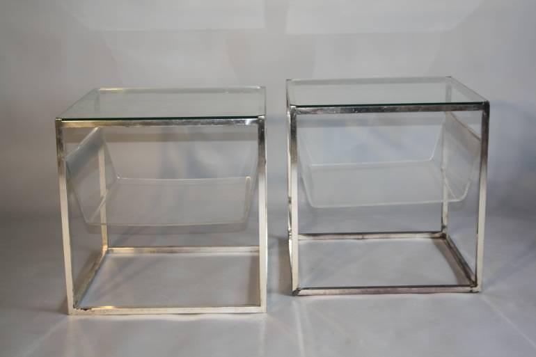 A pair of Collezione Sabattini silver metal side tables. Italian c1970