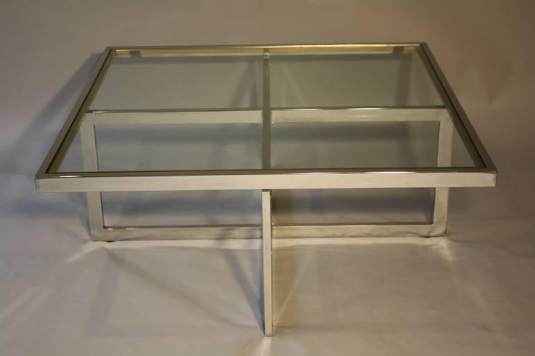Large silver framed and glass coffee table