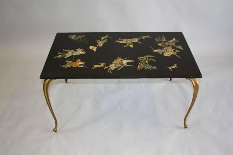An unusual inlay stone top coffee table. French c1950