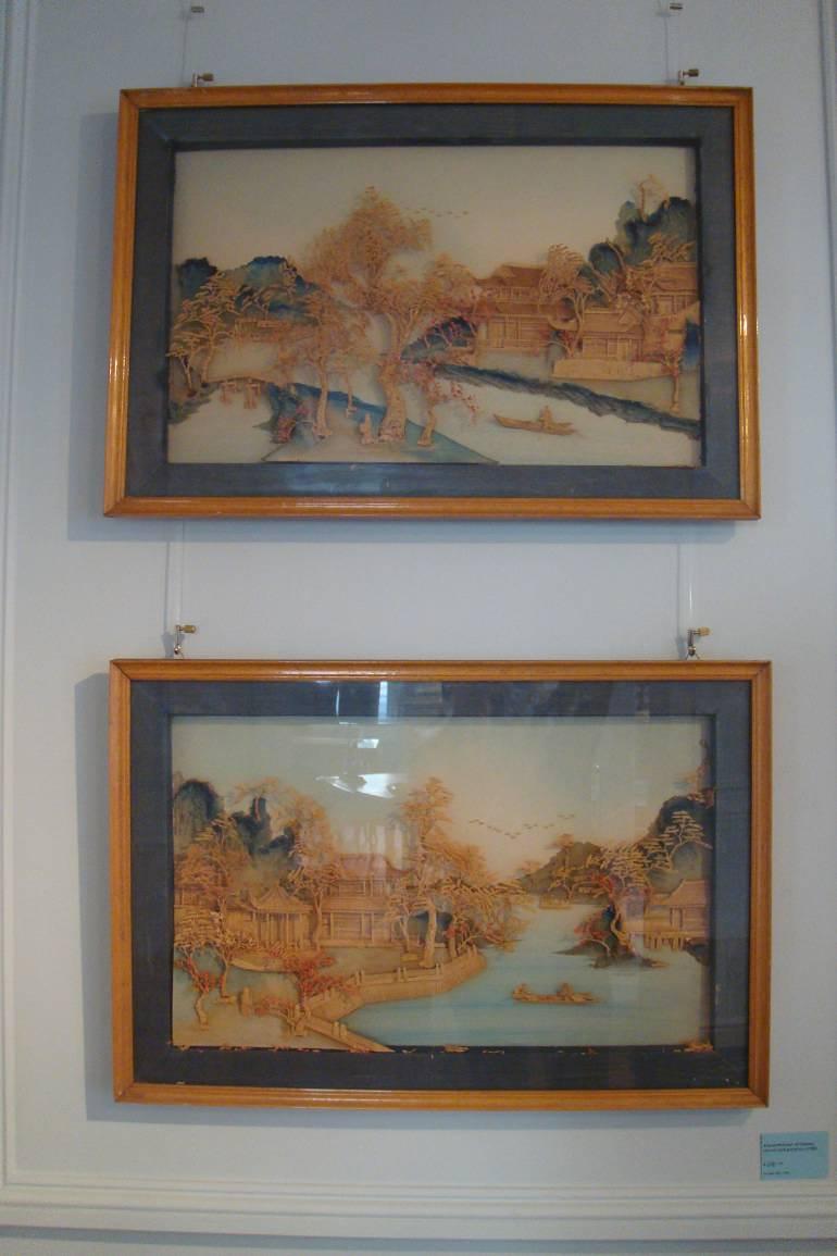 Pair of Chinese landscape carved wood pictures. Delicately executed c1920.