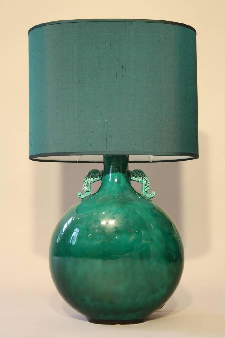 A jade green ceramic lamp by Paul Millais for Sevres, French c1950