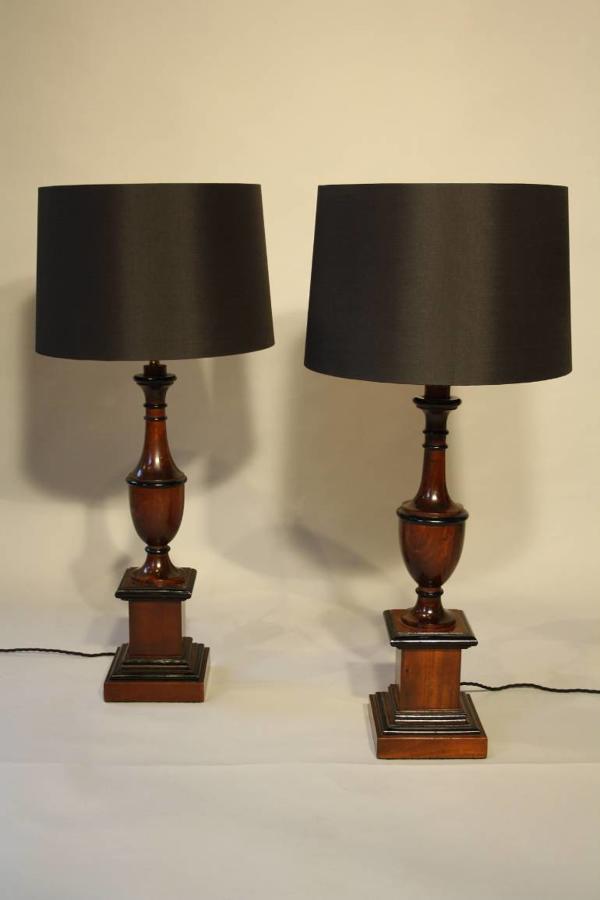 Wood urn shaped table lamps