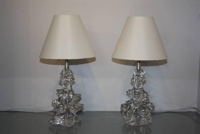 Crystal glass table lamps by Schneider, France c1950