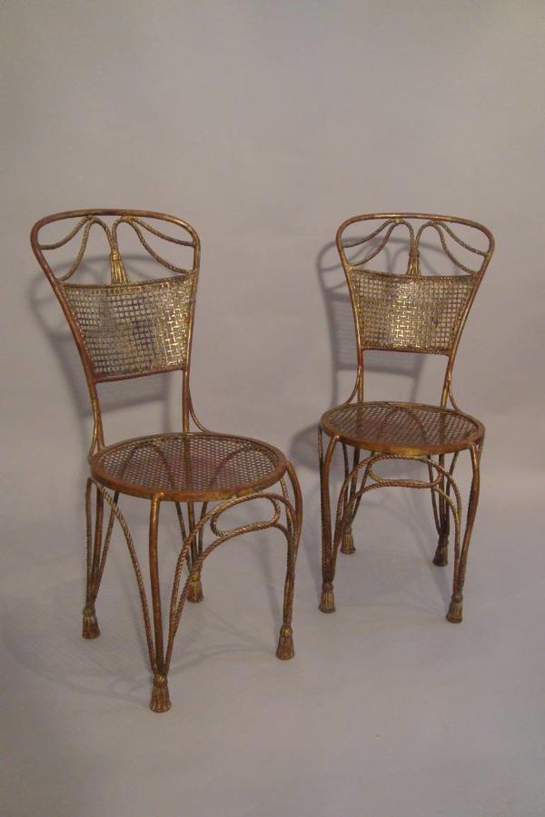 A pair of gilt metal rope twist chairs, French c1930