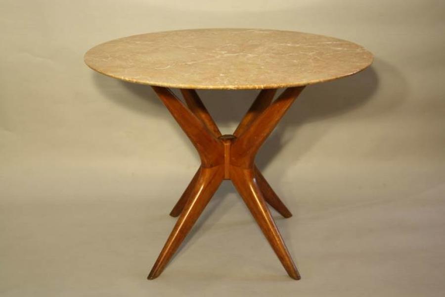 Italian marble and wooden X frame table, c1950