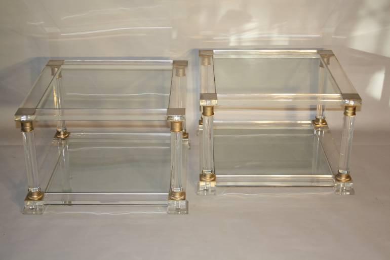Pair of lucite two tier end tables