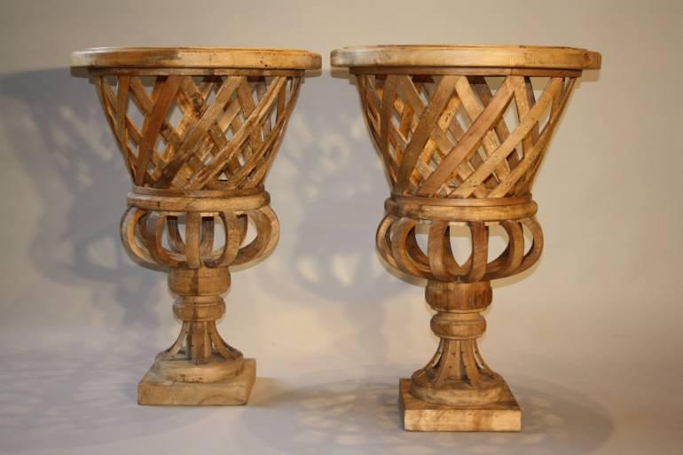 Fantastic pair of large hand made wooden urns, C20th