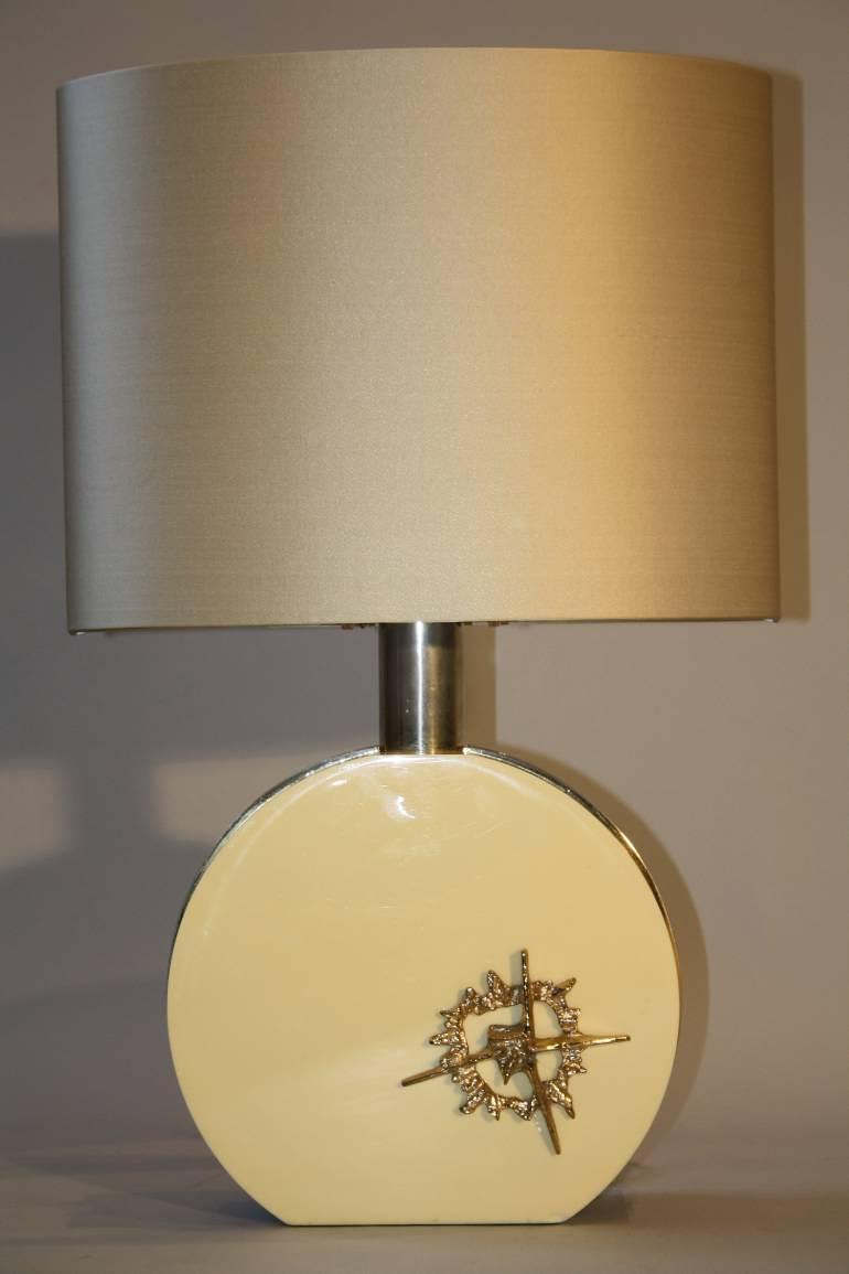 Cream lucite and gold sculpture lamp, c1970, Italian