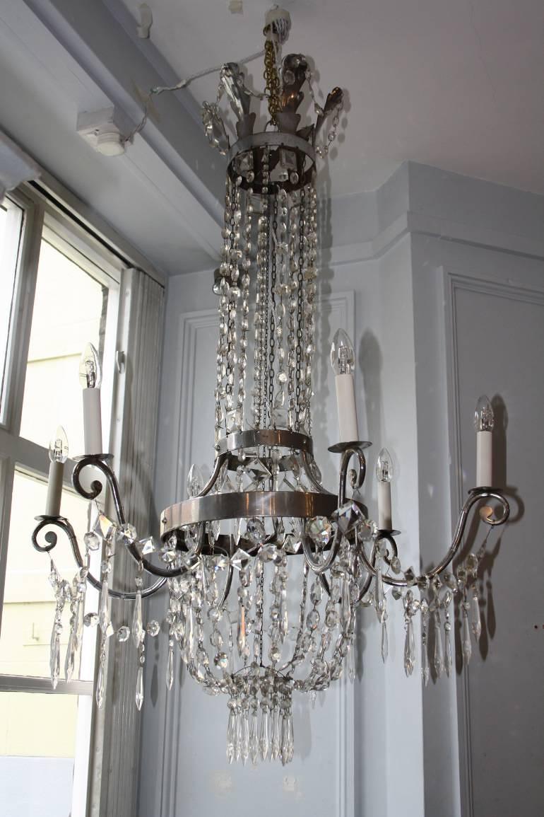 A very elegant silver six light chandelier, French c1970