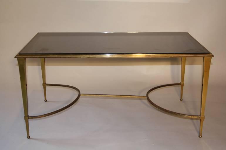 Gilt bronze occasional table with grey mirror glass, French c1950
