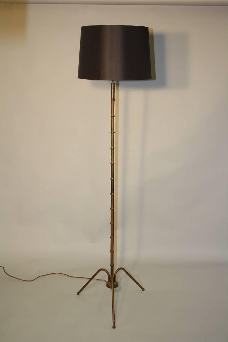 1950`s French brown/black metal bamboo floor lamp