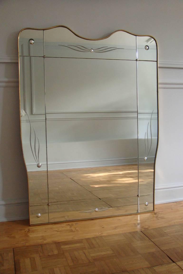 Sectional overmantle mirror with bubble glass detail, attributed to Gio Ponti. Italian c1950