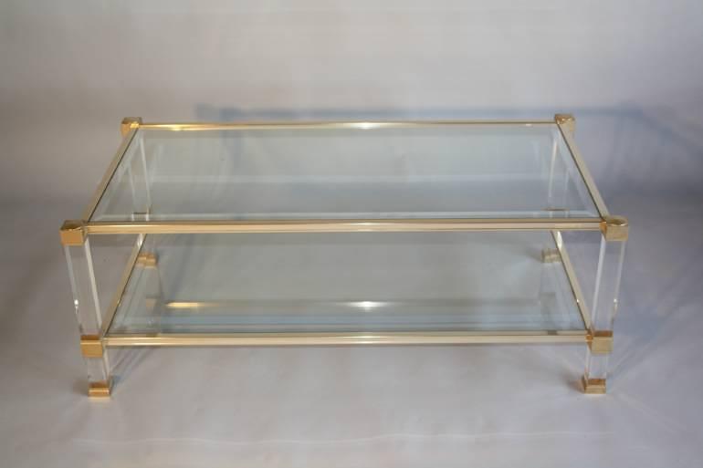 A Pierre Vandel two tier glass and lucite coffee table