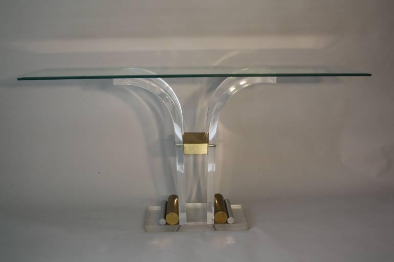 Lucite console with glass top