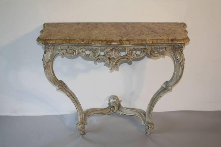 Painted carved wood and marble top console
