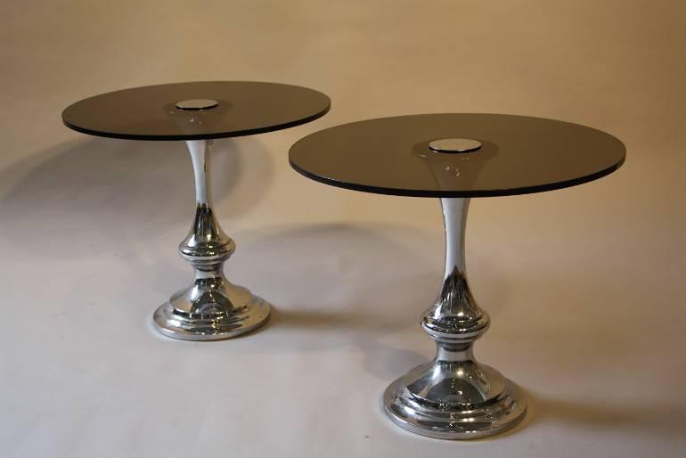 1970`s glass and chrome circular end tables