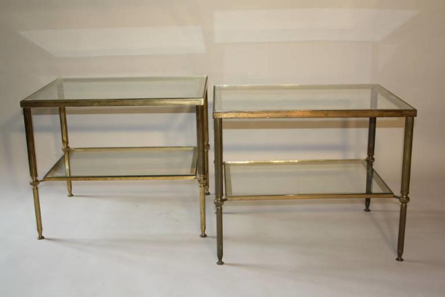 A pair of brass and glass side tables, English c1950