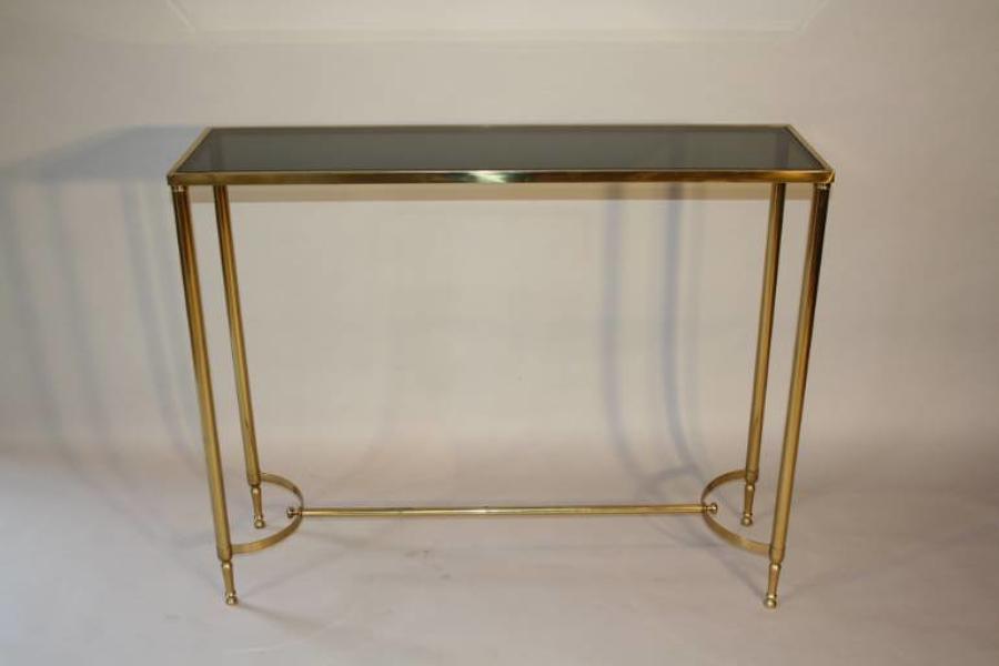 French c1970 brass and glass narrow console