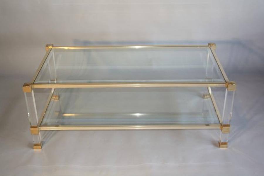 Pierre Vandel two tier lucite and glass coffee table