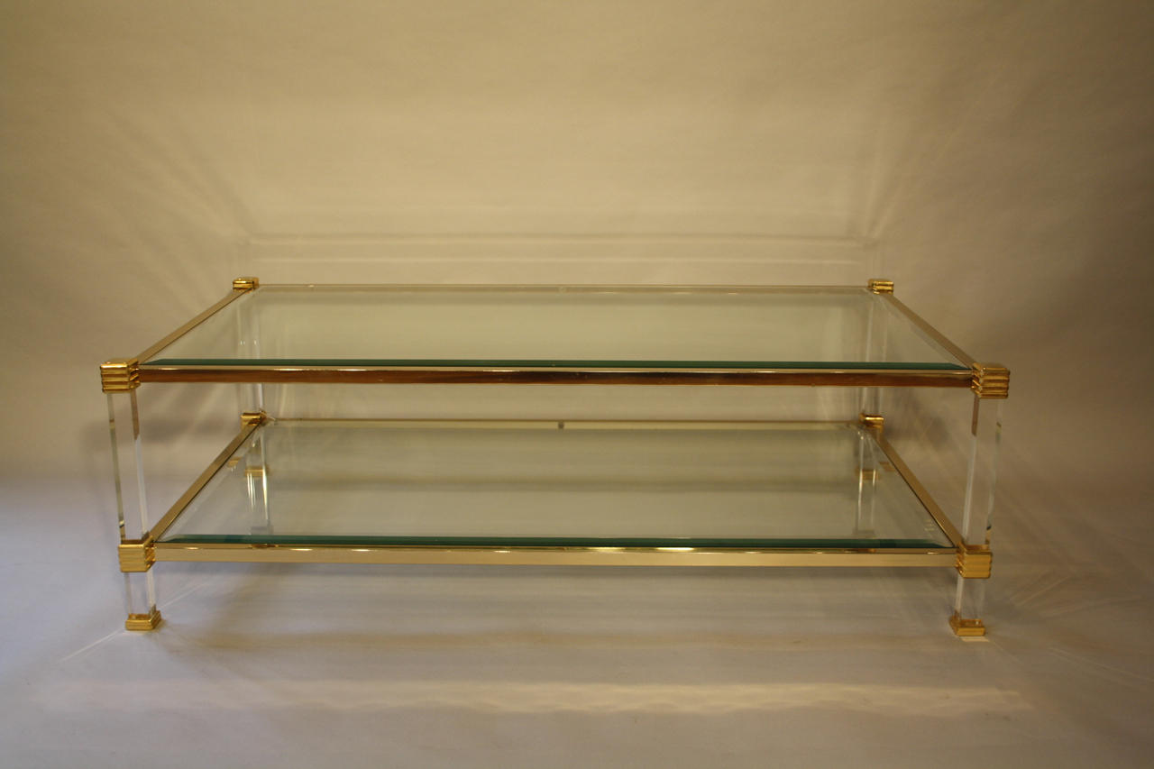 Lucite and gold metal two tier table