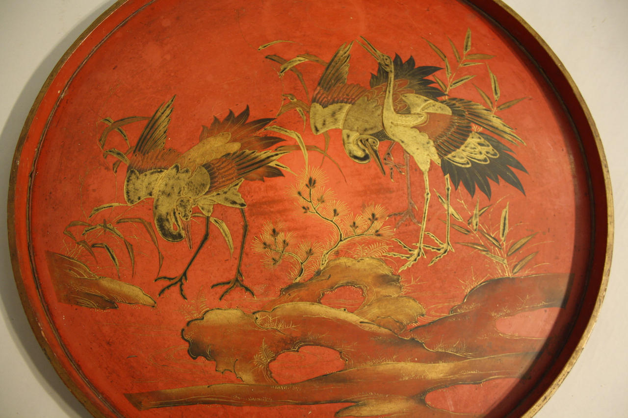 Red lacquer Chinoiserie tray