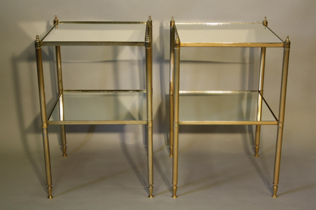 Pair of two tier mirrored end tables