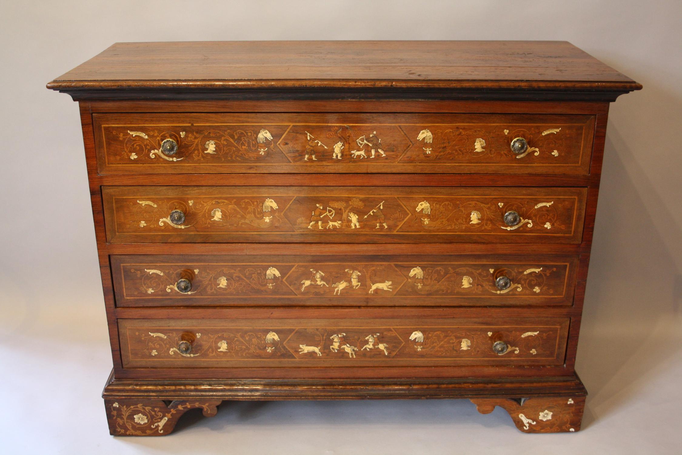 Walnut inlaid chest of drawers
