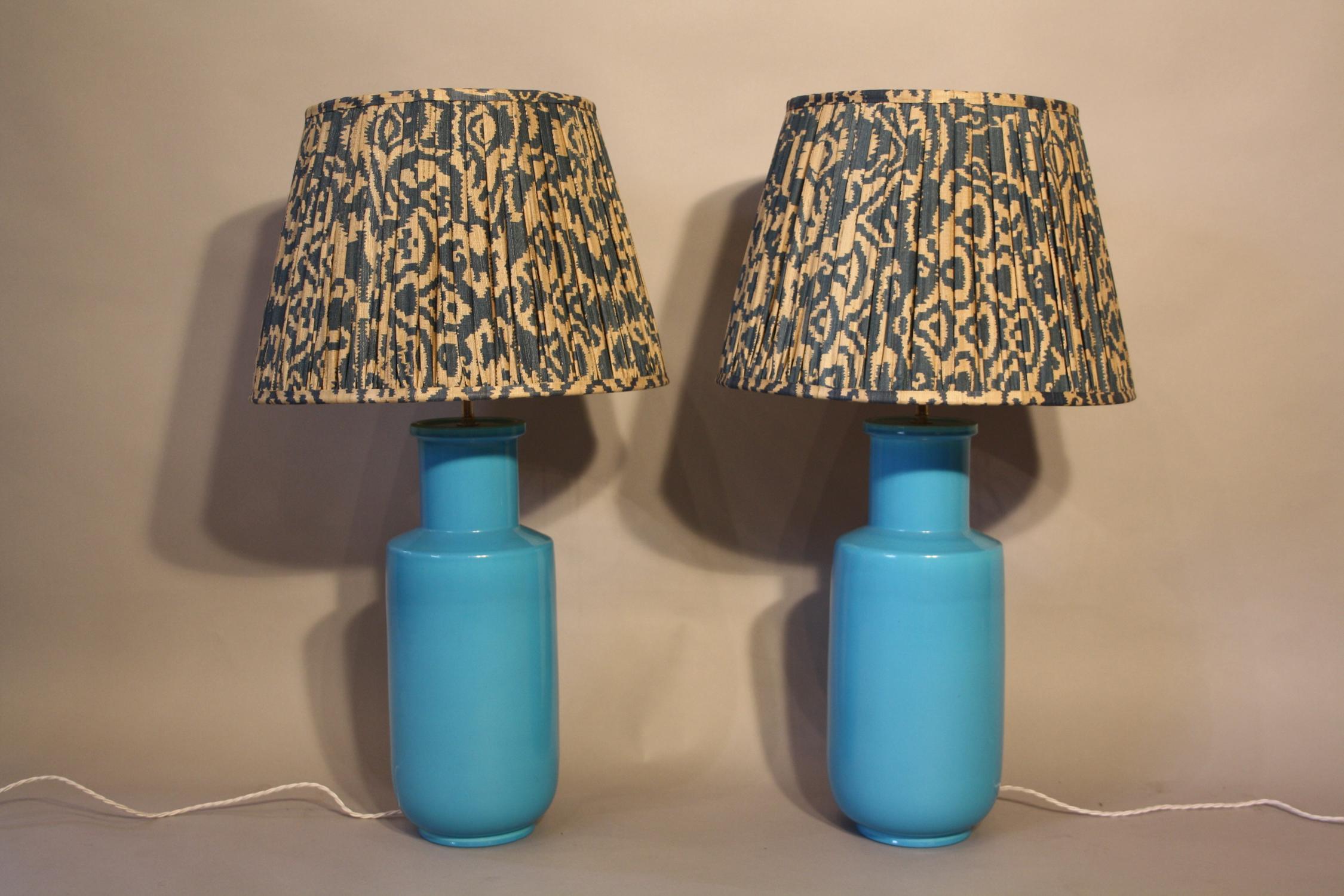 Pair of turquoise ceramic lamps