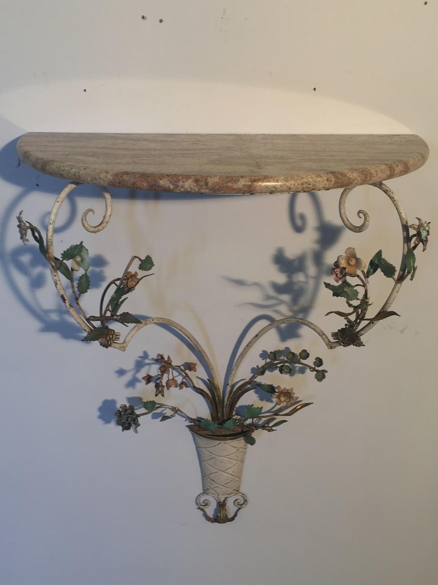 Tole flower and marble console