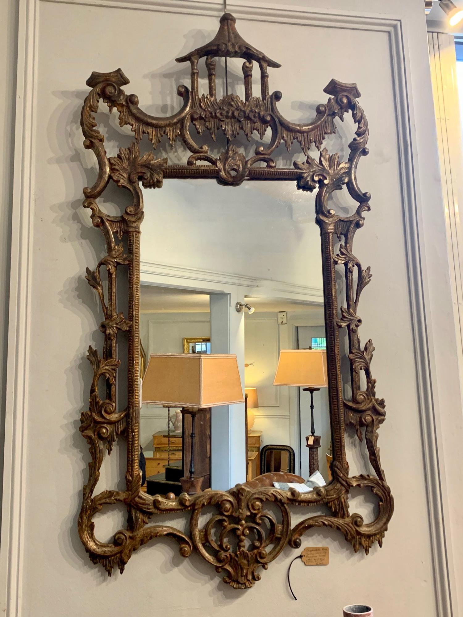 Chippendale style carved wood mirror