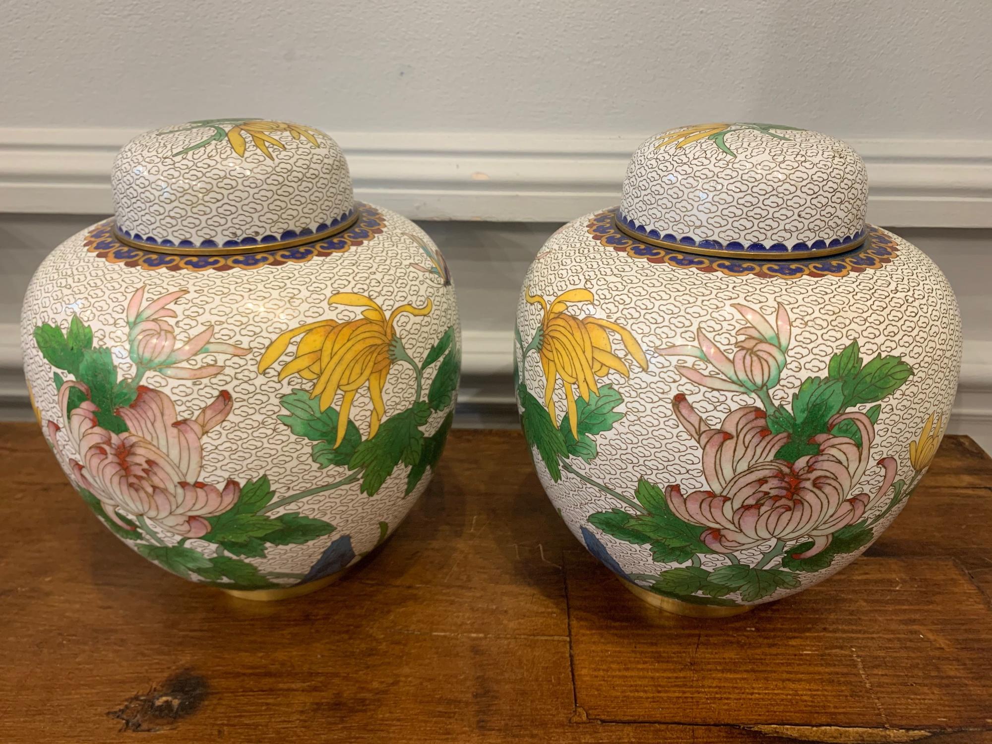 Pair of cloisonne ginger jars