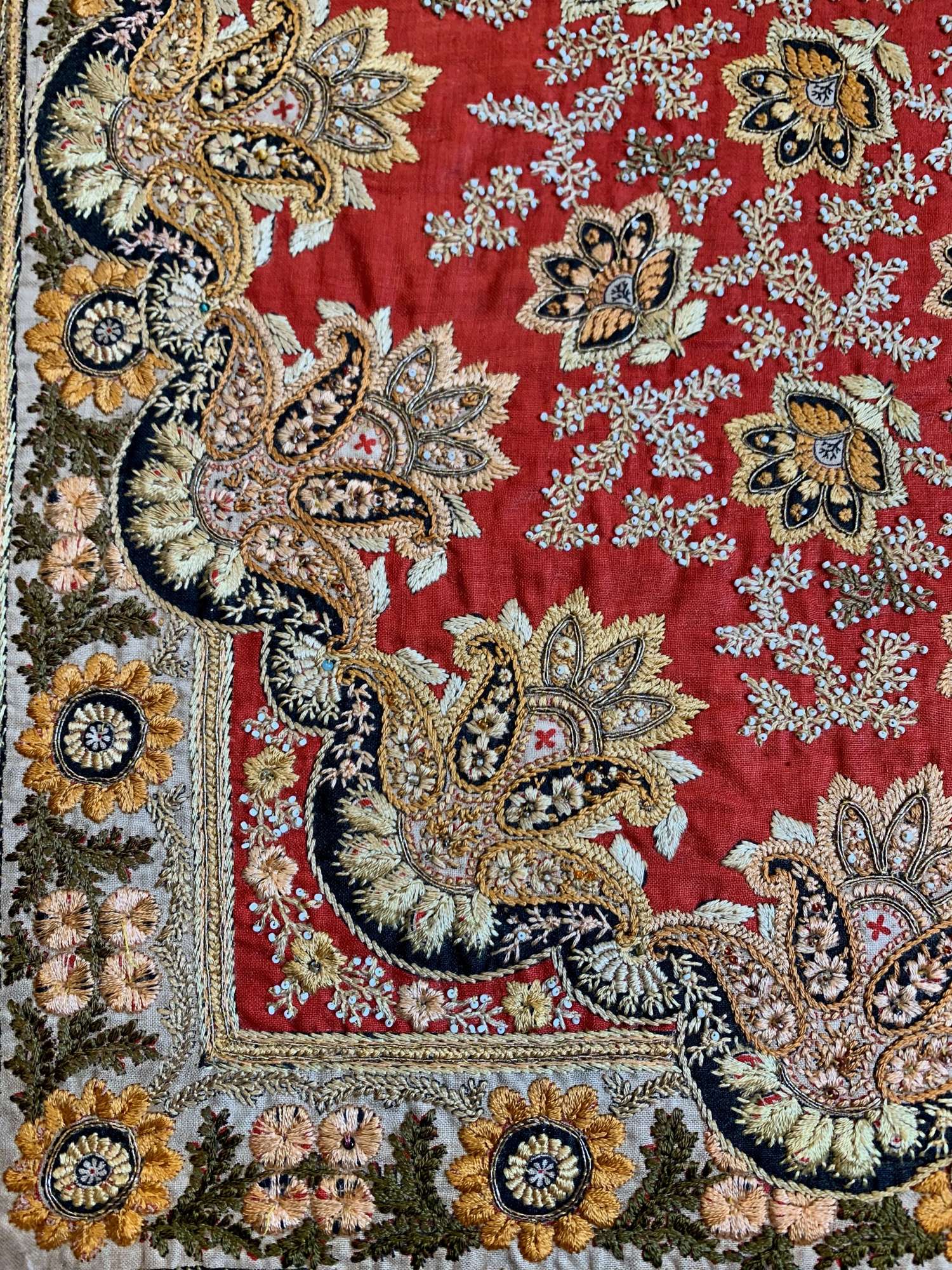 Red beaded Kashmir textile