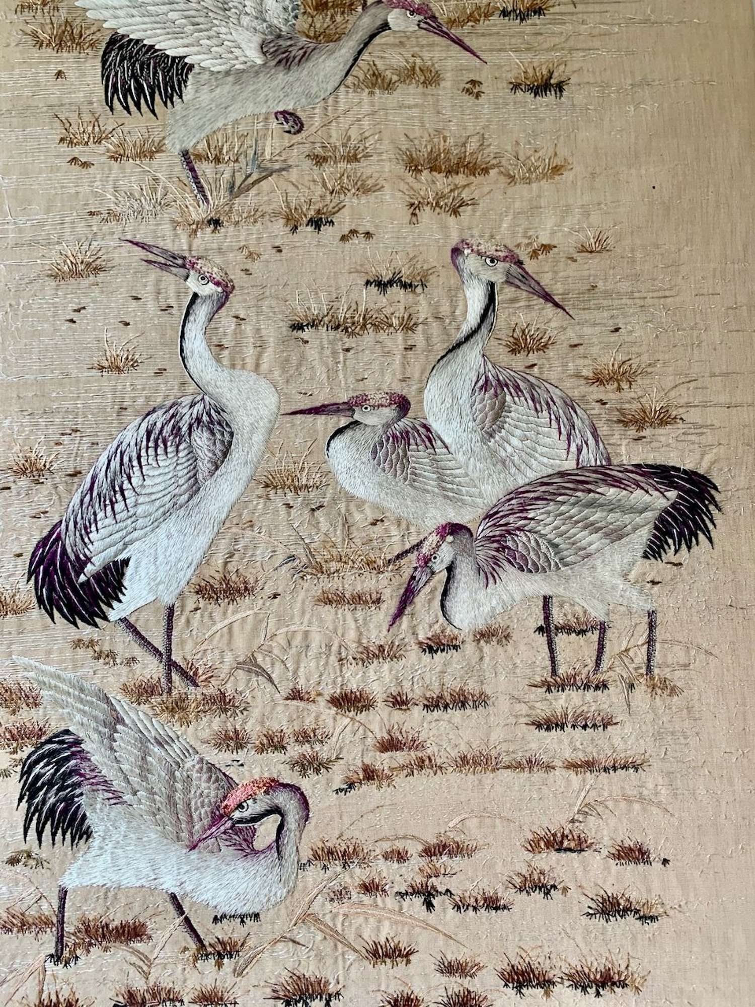 Japanese Meji crane textile