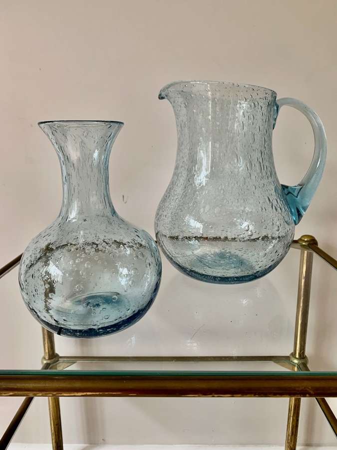 Blue bubble glass vase by Biot