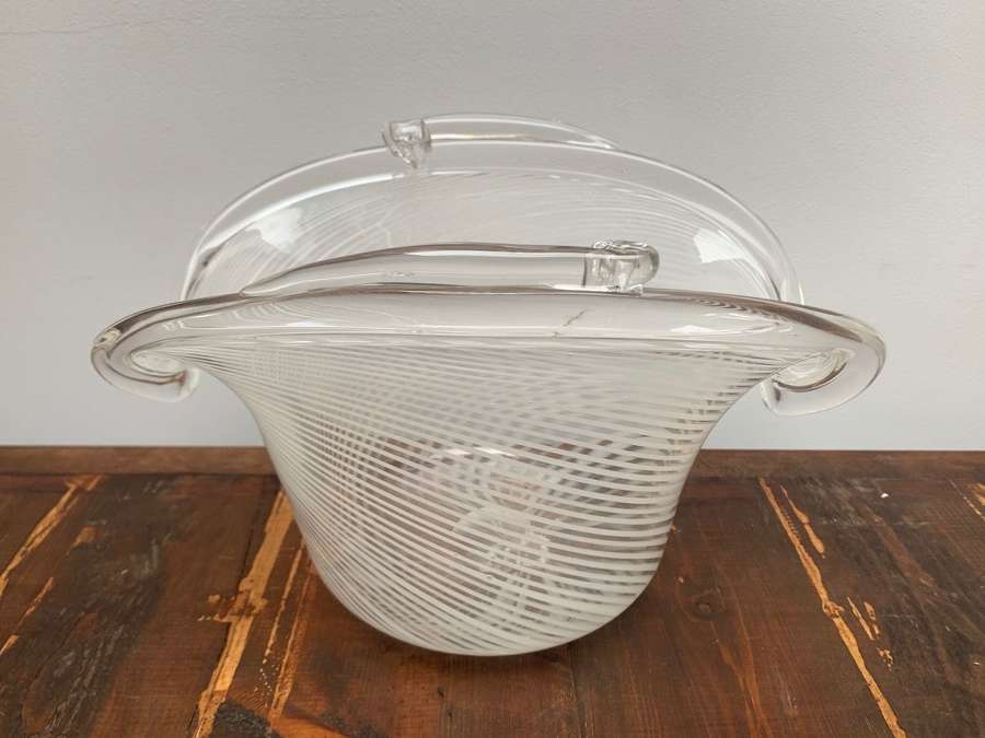 White stripe Murano glass bowl