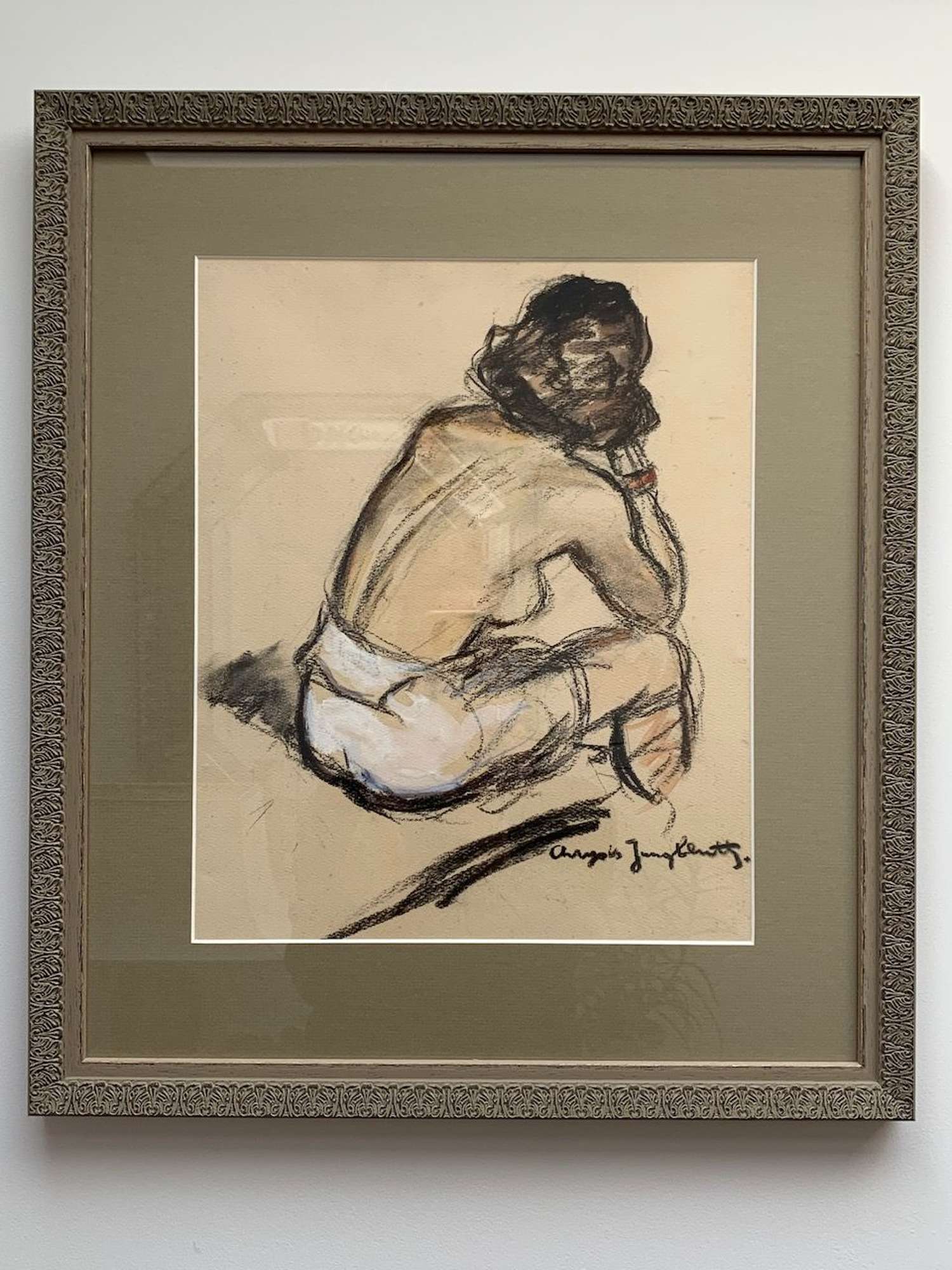 Seated nude pastel drawing
